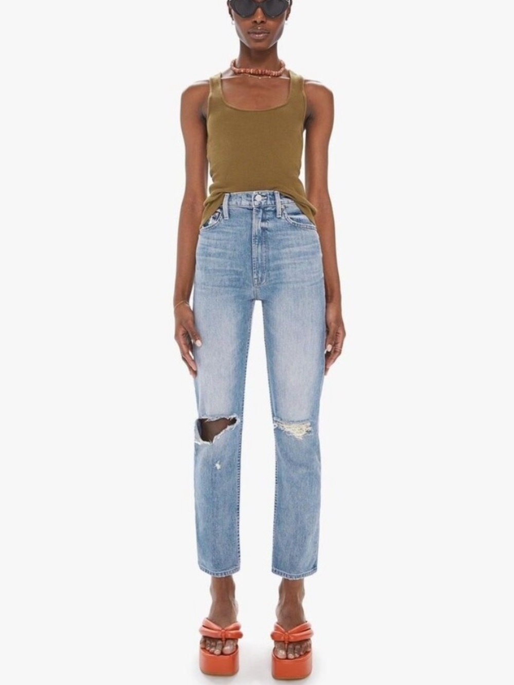 Mother High Waisted Rider Flood Jeans Wild And Wicked Distressed 24